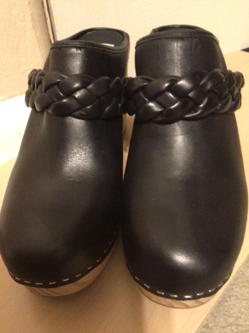 Dolce Vita Black Leather Braided Clog Mules with Wooden Platform Shoes NWOT - Picture 6 of 15